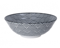 ceramiczna miska do ramenu czarno - biała Wave 21,5 x 7 cm