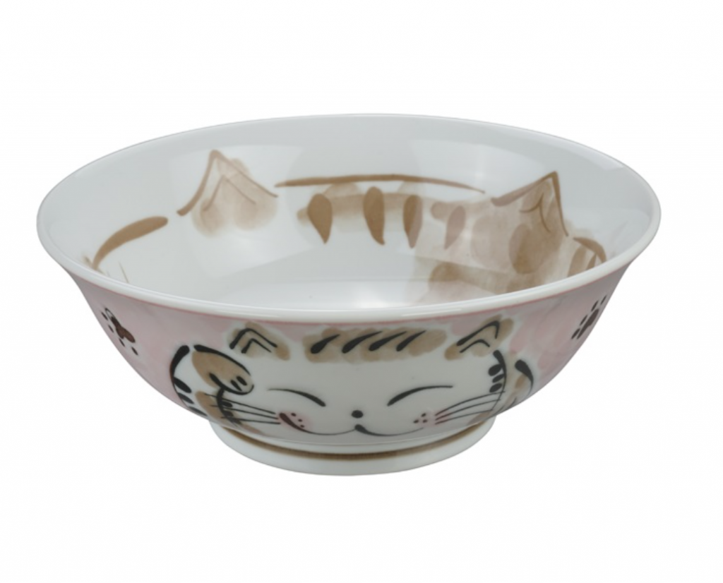 Ceramiczna miska do ramenu Kot różowa 21,5 x 7 cm