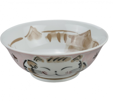 Ceramiczna miska do ramenu Kot różowa 21,5 x 7 cm