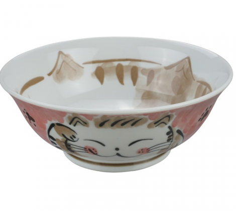 Ceramiczna miska do ramenu Kot czerwona 21,5 x 7 cm